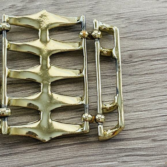 CORO Vintage Gold Tone Wide Link Bracelet Retro Geometric Panel Signed 7” Bold - Picture 4 of 8
